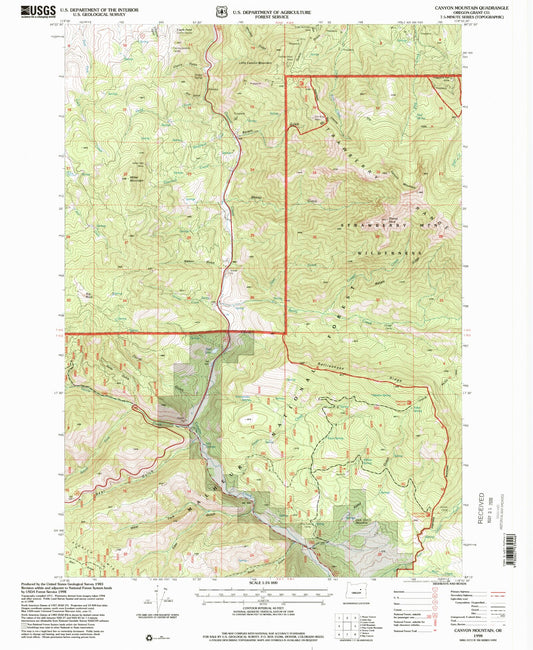 Classic USGS Canyon Mountain Oregon 7.5'x7.5' Topo Map Image