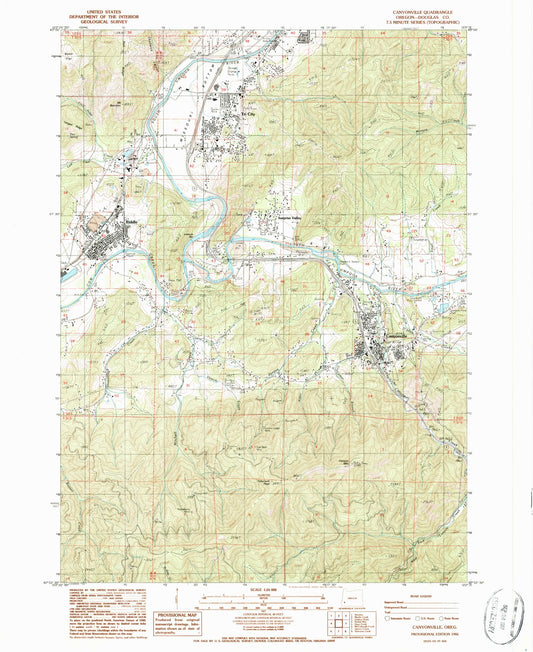 Classic USGS Canyonville Oregon 7.5'x7.5' Topo Map Image