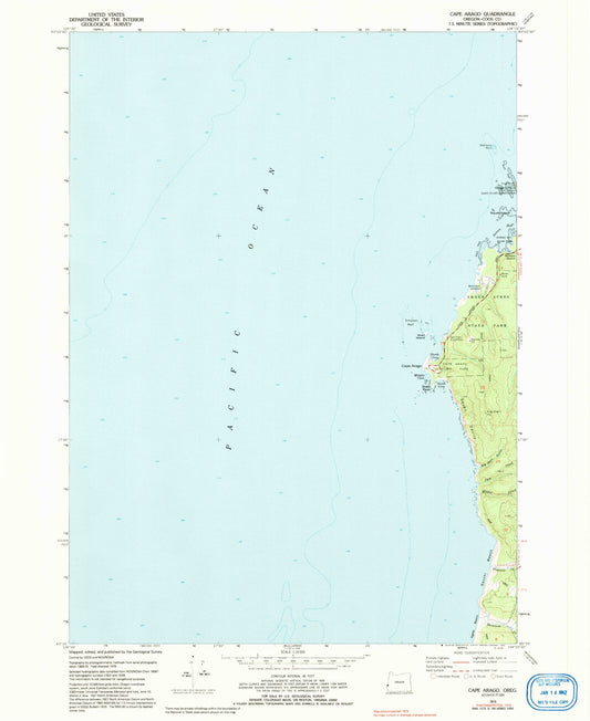 Classic USGS Cape Arago Oregon 7.5'x7.5' Topo Map Image