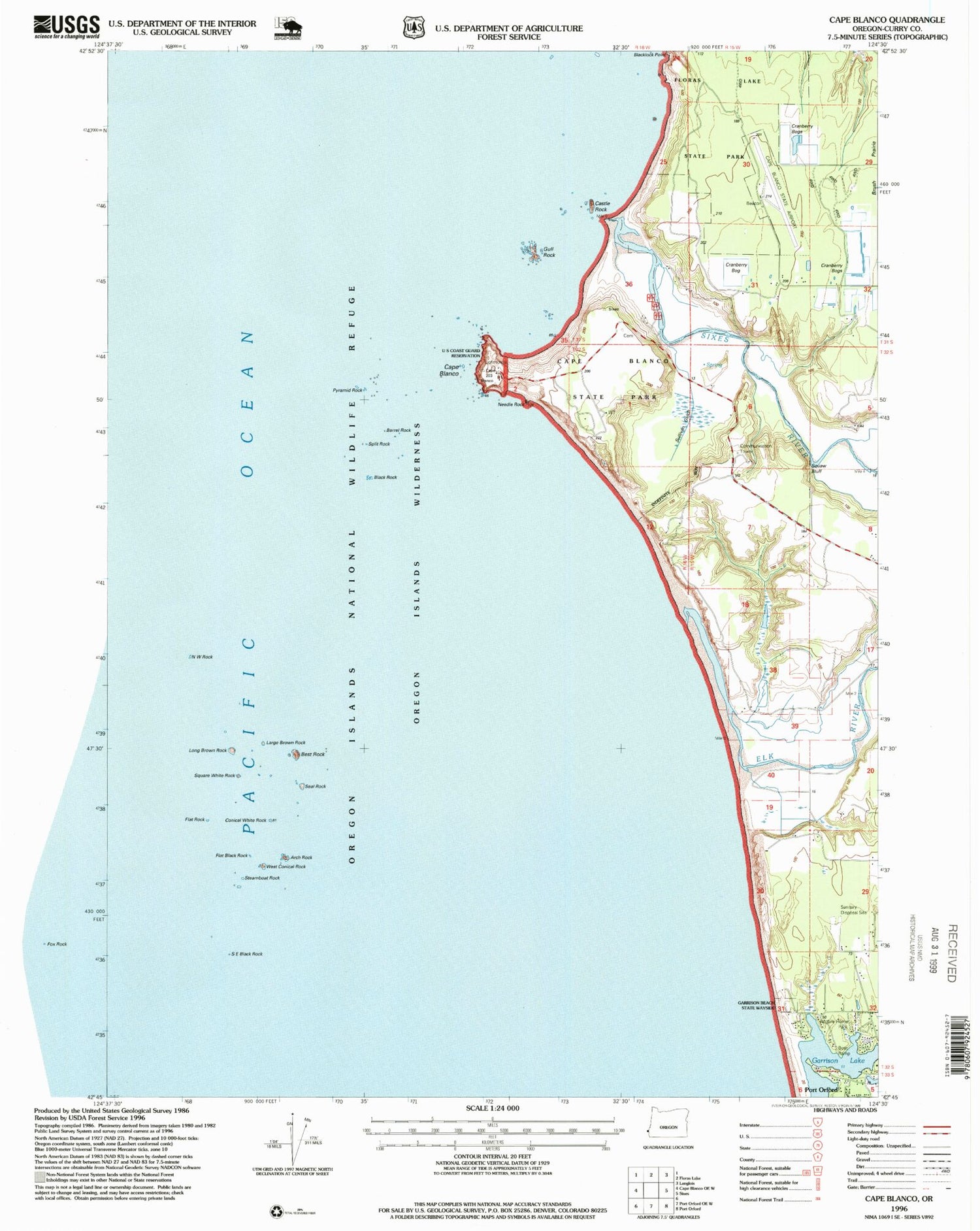 Classic USGS Cape Blanco Oregon 7.5'x7.5' Topo Map Image