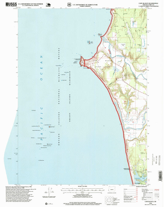 Classic USGS Cape Blanco Oregon 7.5'x7.5' Topo Map Image