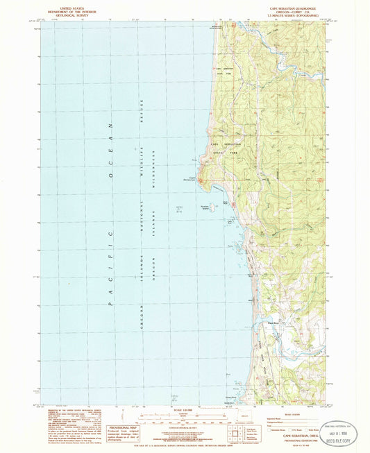 Classic USGS Cape Sebastian Oregon 7.5'x7.5' Topo Map Image