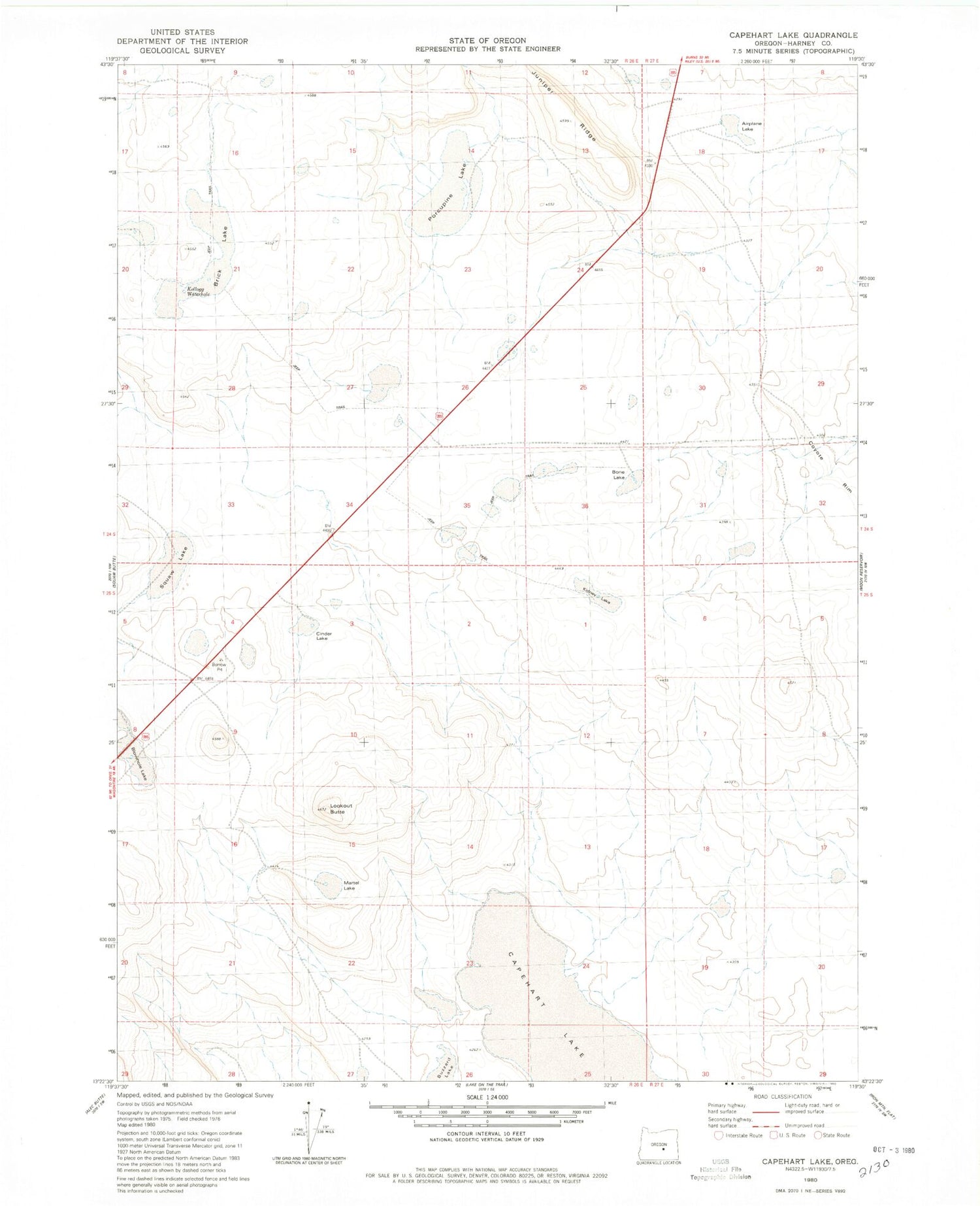 Classic USGS Capehart Lake Oregon 7.5'x7.5' Topo Map Image