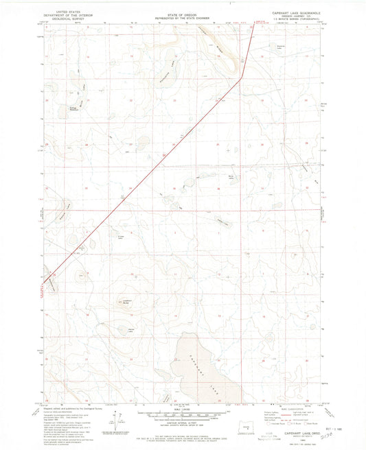 Classic USGS Capehart Lake Oregon 7.5'x7.5' Topo Map Image