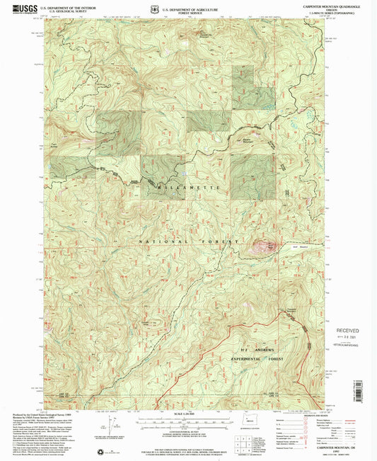 Classic USGS Carpenter Mountain Oregon 7.5'x7.5' Topo Map Image