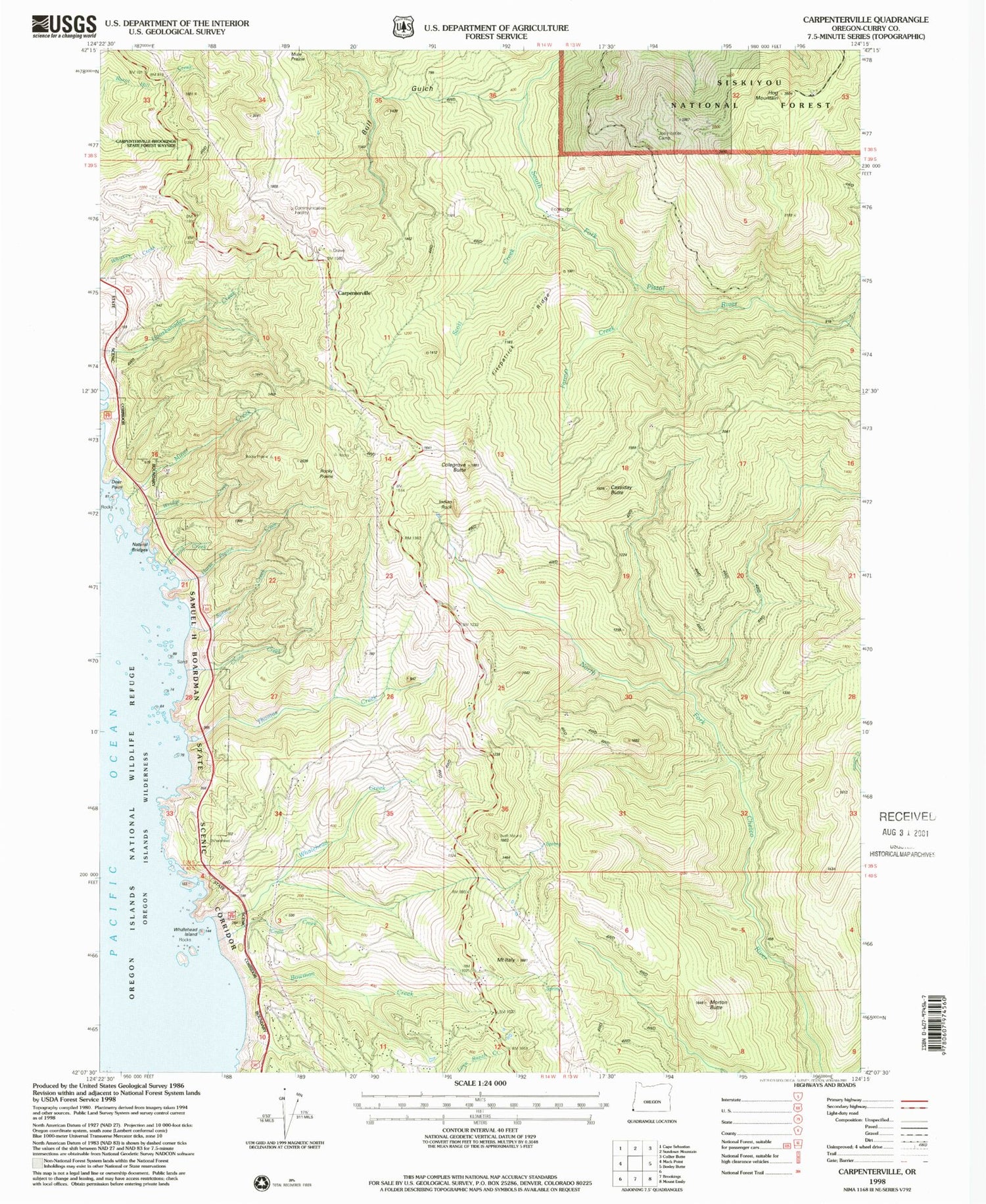 Classic USGS Carpenterville Oregon 7.5'x7.5' Topo Map Image
