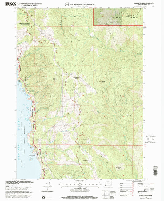 Classic USGS Carpenterville Oregon 7.5'x7.5' Topo Map Image
