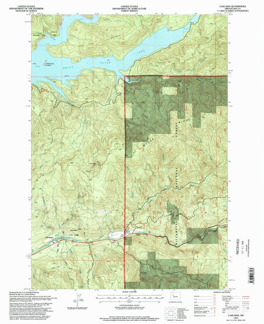 Classic USGS Cascadia Oregon 7.5'x7.5' Topo Map Image