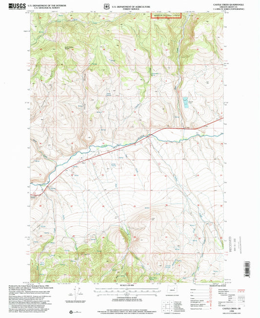 Classic USGS Castle Creek Oregon 7.5'x7.5' Topo Map Image