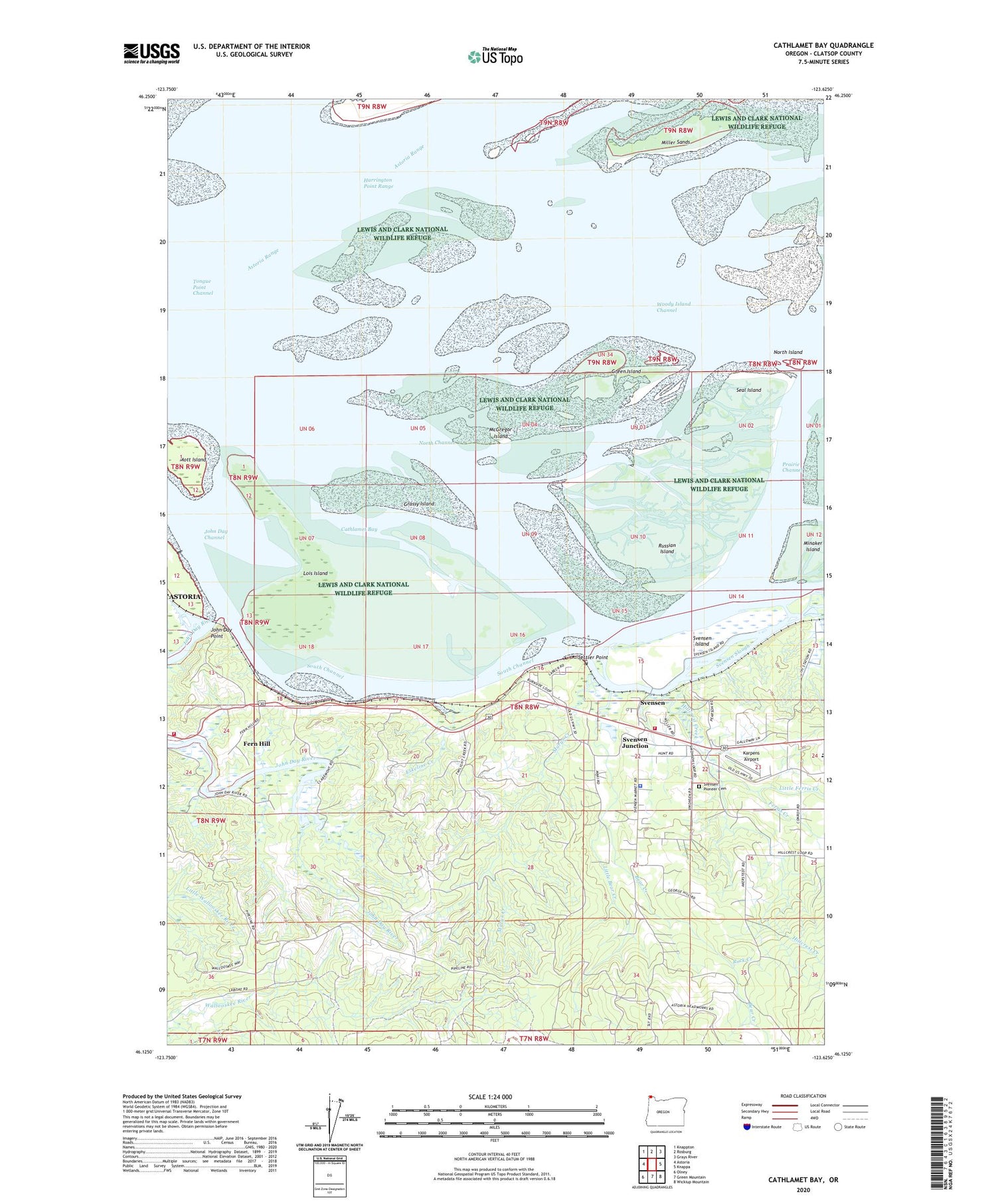 Cathlamet Bay Oregon US Topo Map Image