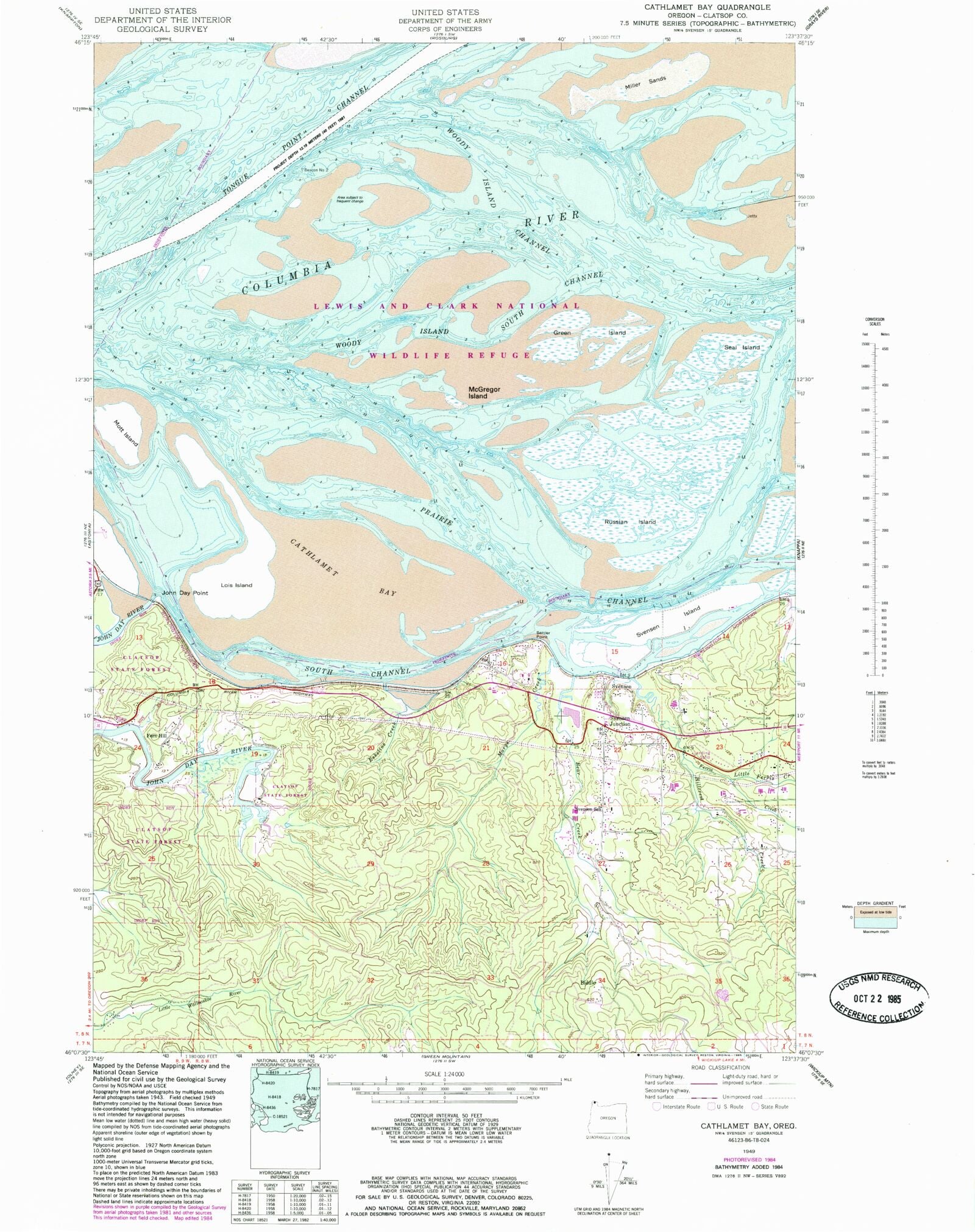 Classic USGS Cathlamet Bay Oregon 7.5'x7.5' Topo Map MyTopo Map Store