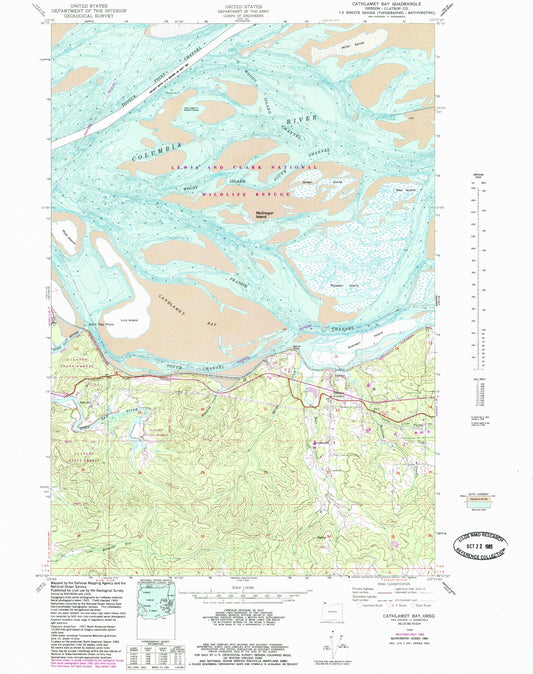Classic USGS Cathlamet Bay Oregon 7.5'x7.5' Topo Map Image