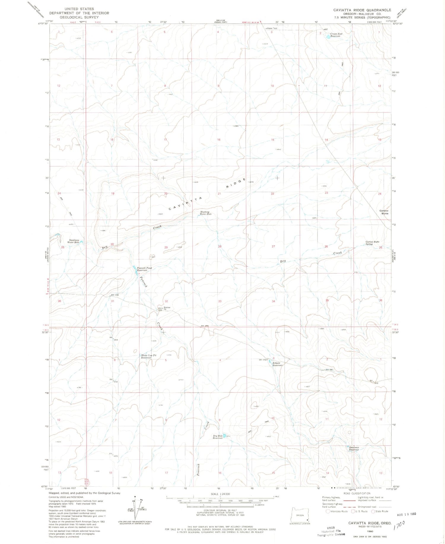 Classic USGS Caviatta Ridge Oregon 7.5'x7.5' Topo Map Image