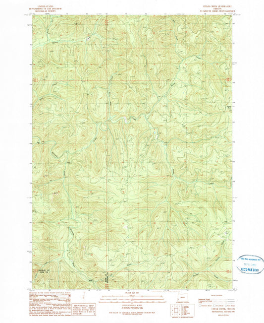 Classic USGS Cedar Creek Oregon 7.5'x7.5' Topo Map Image