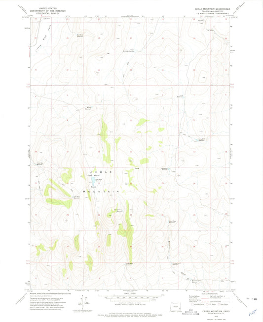 Classic USGS Cedar Mountain Oregon 7.5'x7.5' Topo Map Image