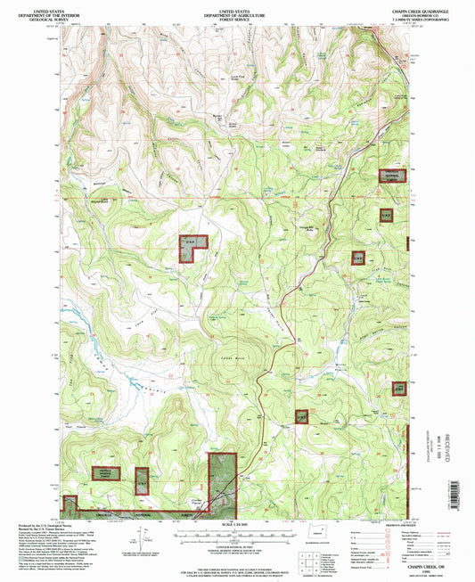Classic USGS Chapin Creek Oregon 7.5'x7.5' Topo Map Image