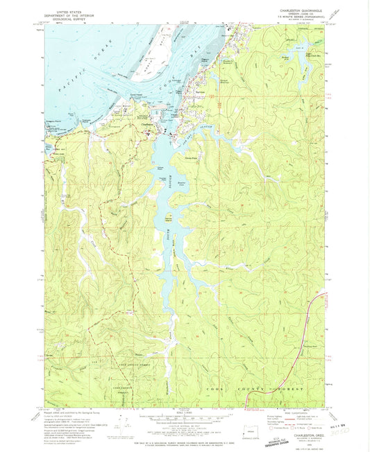 Classic USGS Charleston Oregon 7.5'x7.5' Topo Map Image