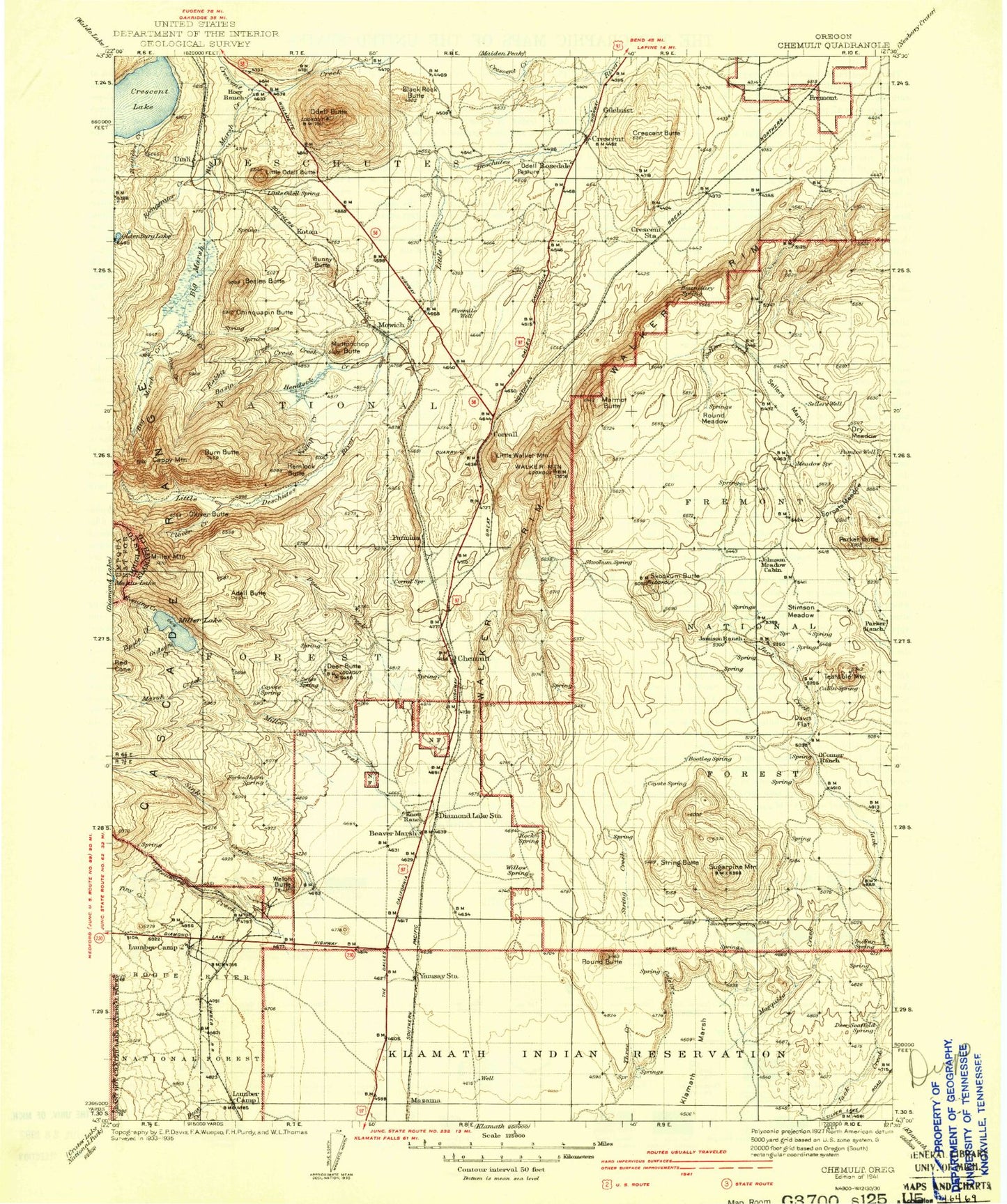 Historic 1941 Chemult Oregon 30'x30' Topo Map Image