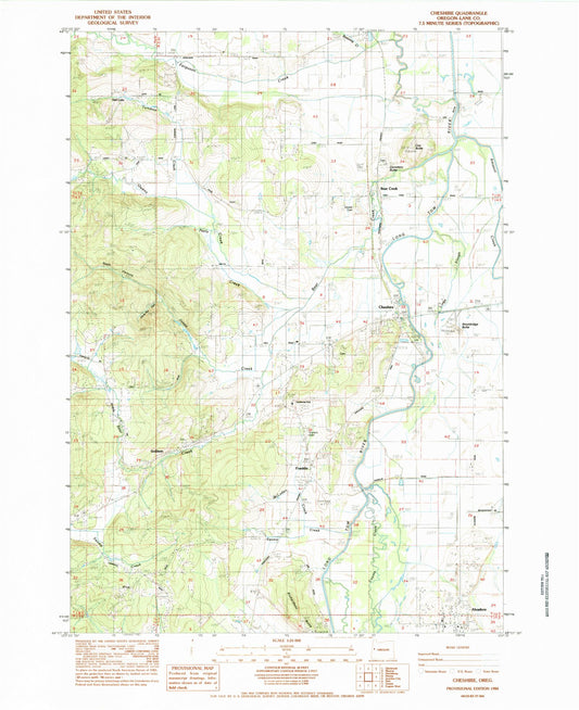 Classic USGS Cheshire Oregon 7.5'x7.5' Topo Map Image