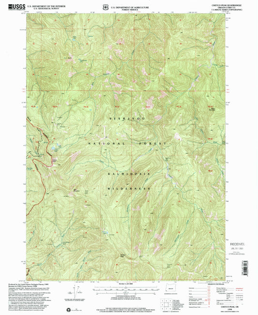 Classic USGS Chetco Peak Oregon 7.5'x7.5' Topo Map Image