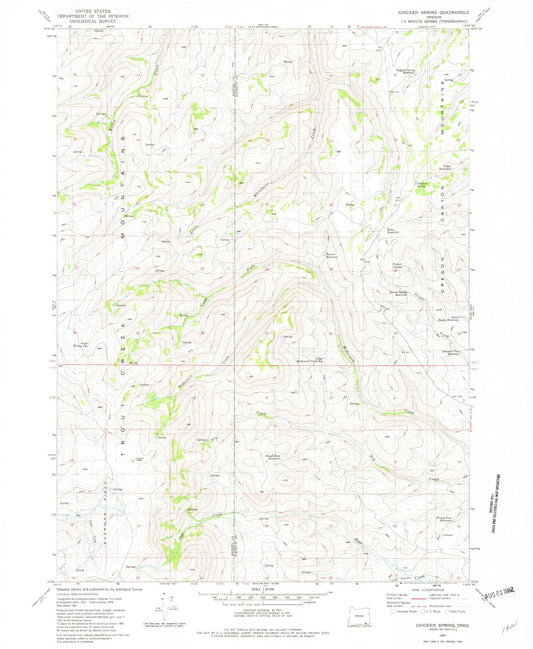 Classic USGS Chicken Spring Oregon 7.5'x7.5' Topo Map Image
