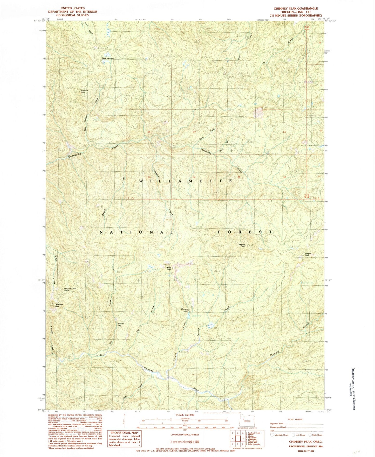Classic USGS Chimney Peak Oregon 7.5'x7.5' Topo Map Image