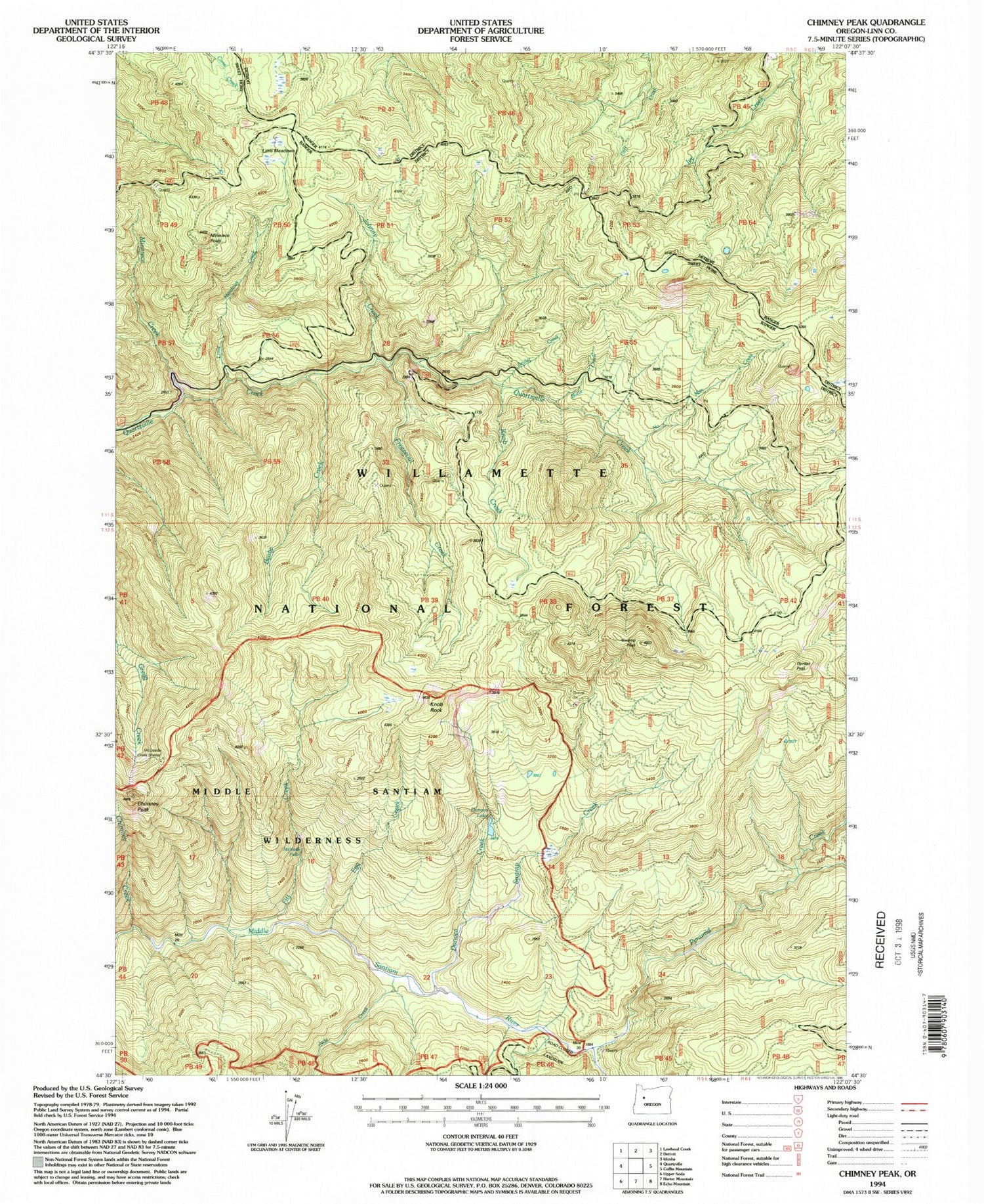 Classic USGS Chimney Peak Oregon 7.5'x7.5' Topo Map Image