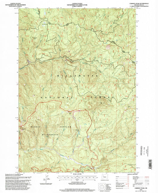 Classic USGS Chimney Peak Oregon 7.5'x7.5' Topo Map Image