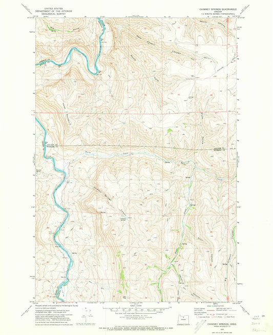 Classic USGS Chimney Springs Oregon 7.5'x7.5' Topo Map Image