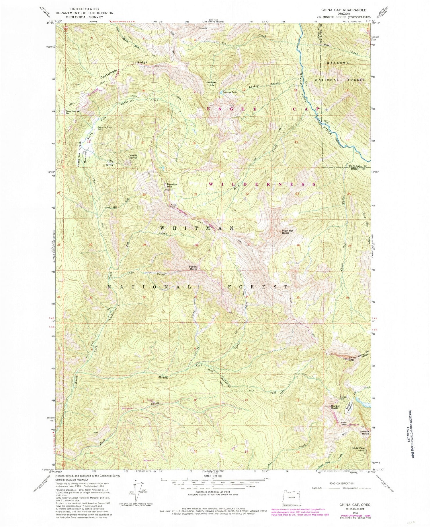 Classic USGS China Cap Oregon 7.5'x7.5' Topo Map Image