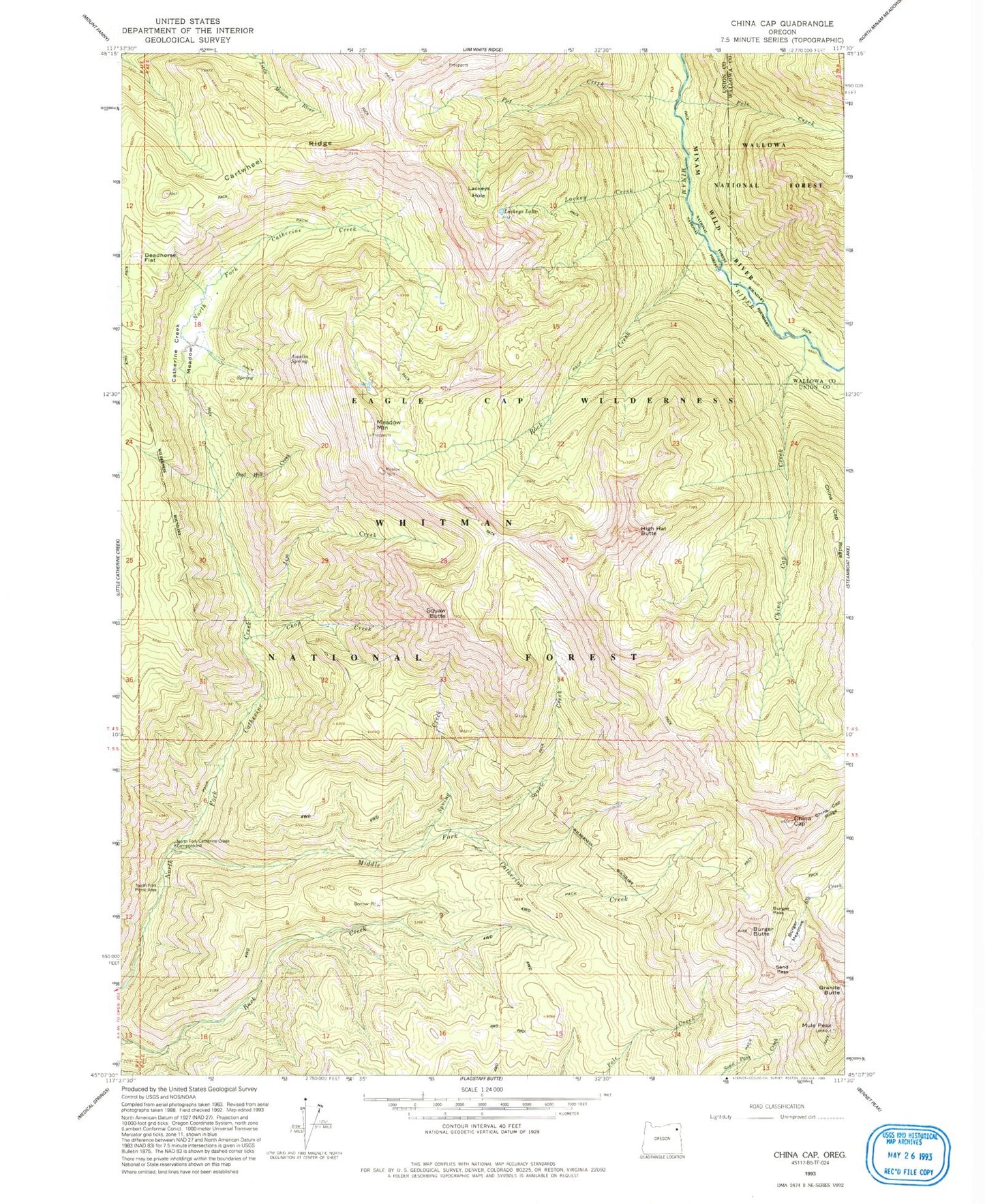 Classic USGS China Cap Oregon 7.5'x7.5' Topo Map Image