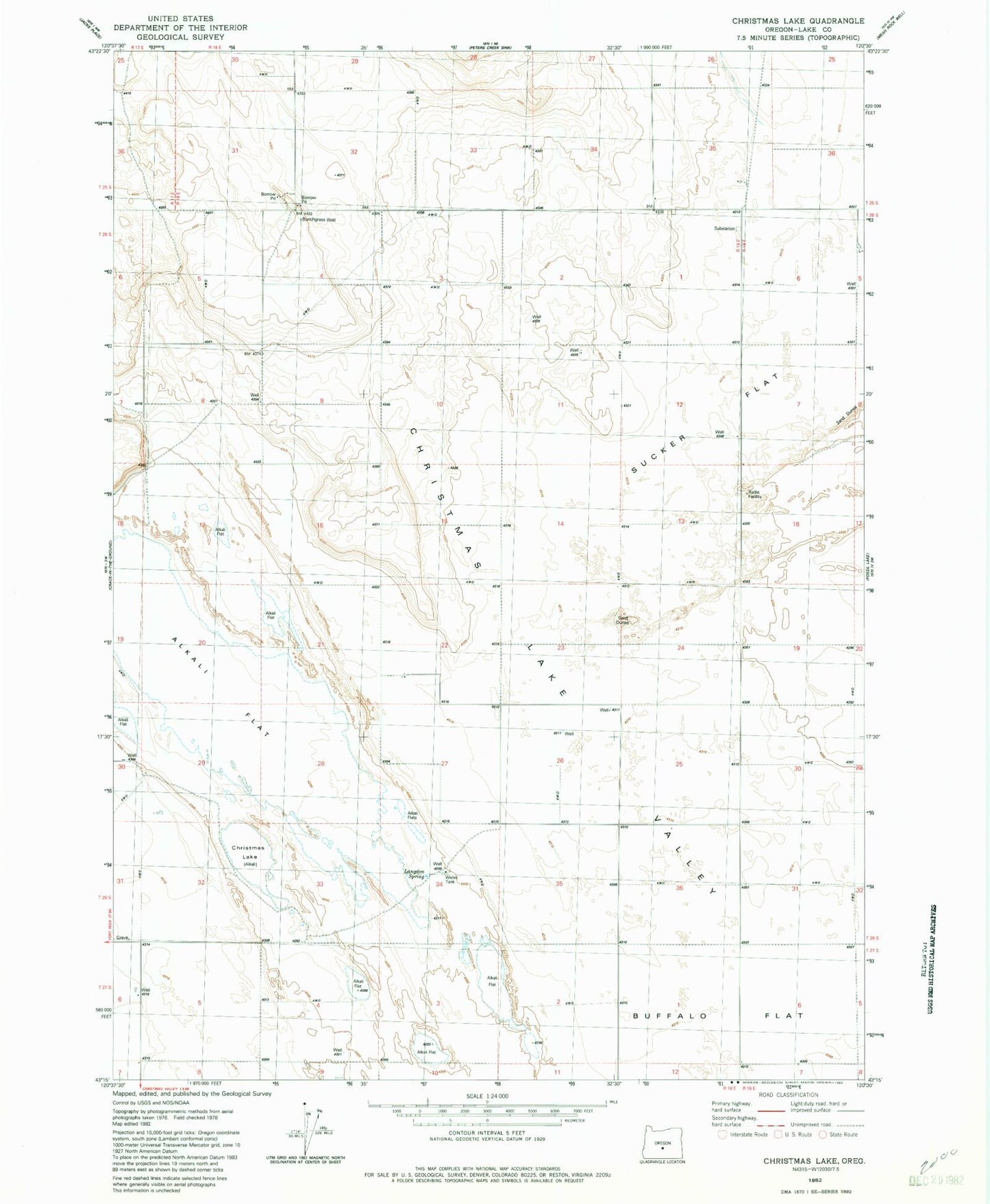 Classic USGS Christmas Lake Oregon 7.5'x7.5' Topo Map Image