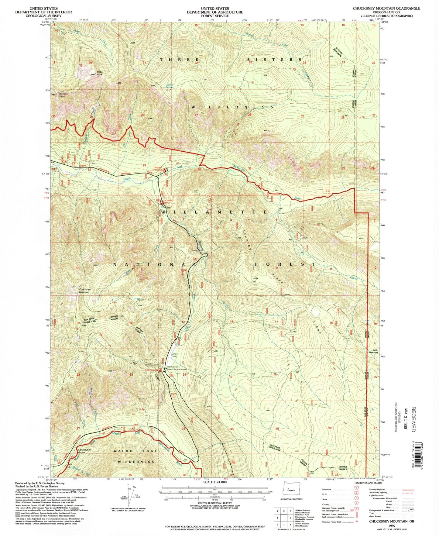 Classic USGS Chucksney Mountain Oregon 7.5'x7.5' Topo Map Image
