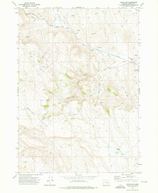 Classic USGS Circle Bar Oregon 7.5'x7.5' Topo Map Image