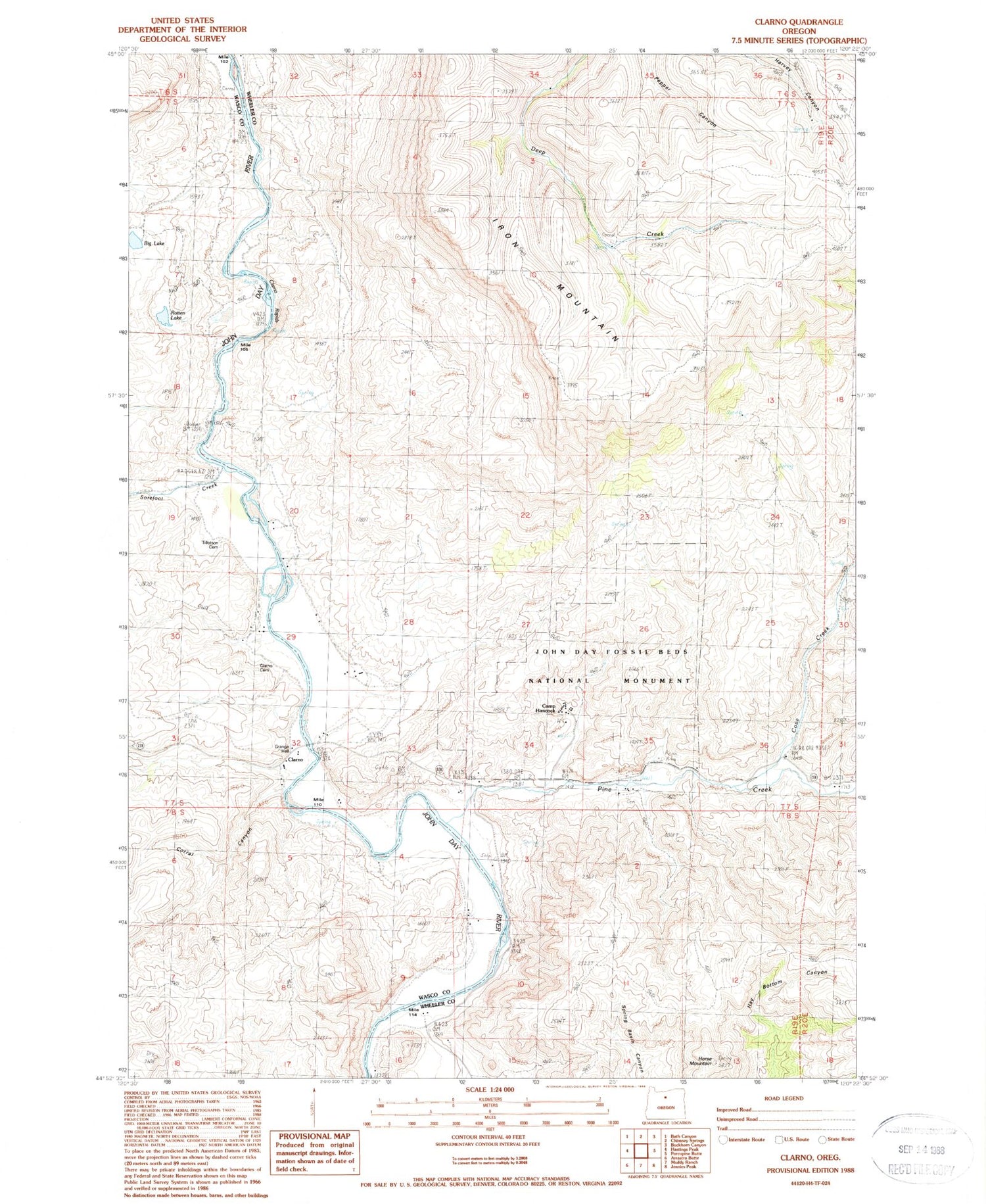 Classic USGS Clarno Oregon 7.5'x7.5' Topo Map Image