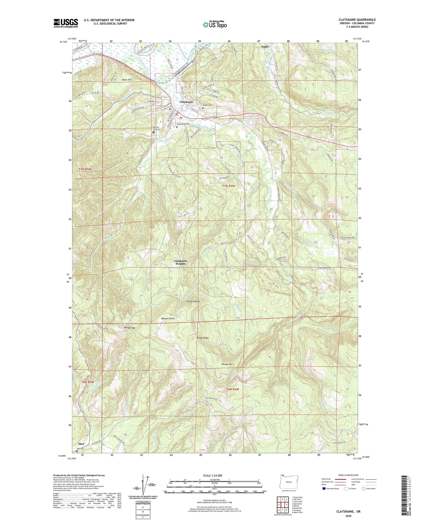 Clatskanie Oregon US Topo Map Image