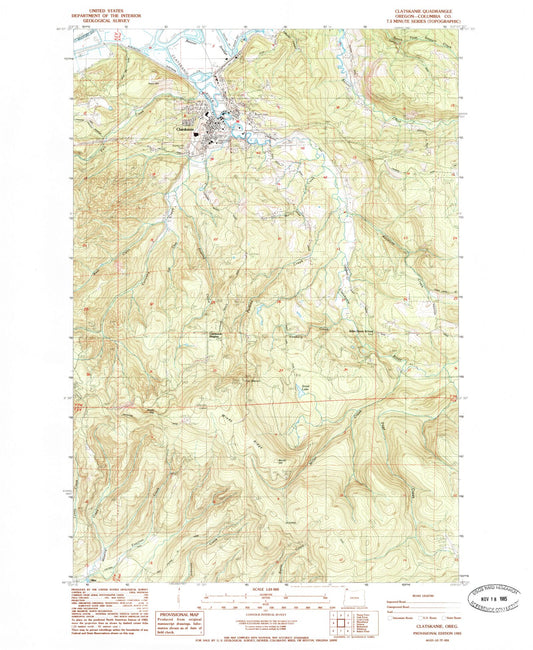 Classic USGS Clatskanie Oregon 7.5'x7.5' Topo Map Image