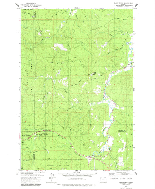 Classic USGS Clear Creek Oregon 7.5'x7.5' Topo Map Image
