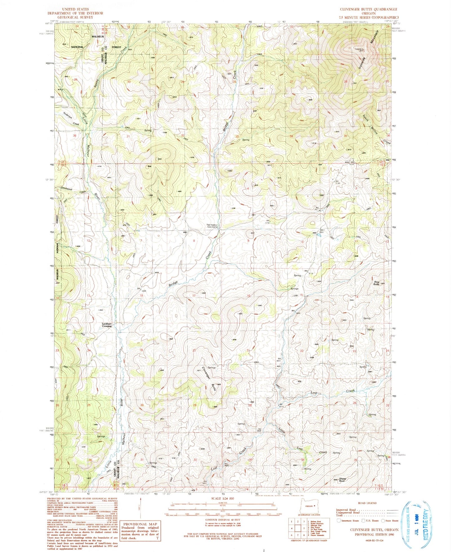 Classic USGS Clevenger Butte Oregon 7.5'x7.5' Topo Map Image