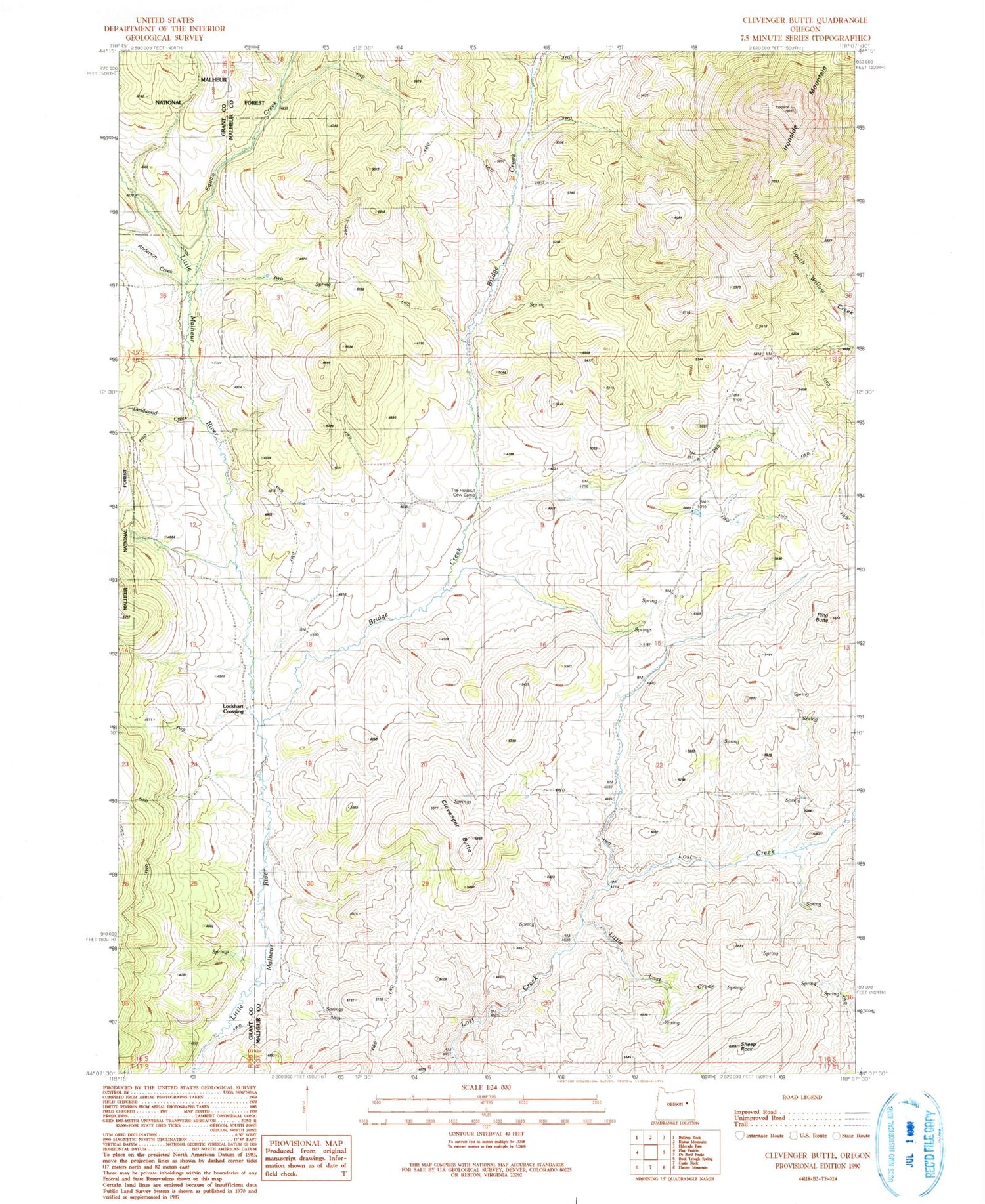 Classic USGS Clevenger Butte Oregon 7.5'x7.5' Topo Map Image