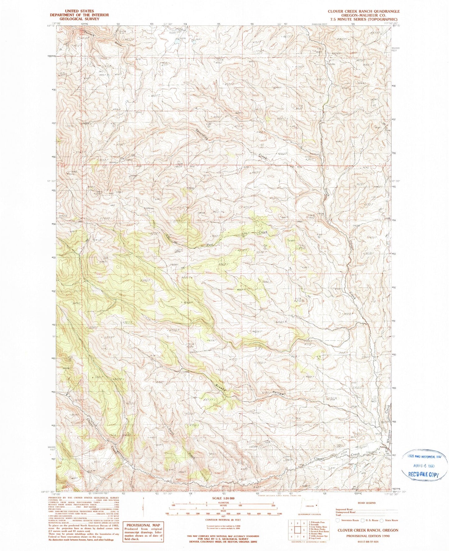 Classic USGS Clover Creek Ranch Oregon 7.5'x7.5' Topo Map Image