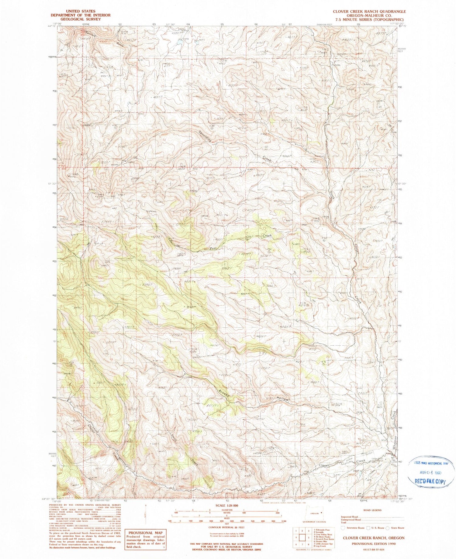 Classic USGS Clover Creek Ranch Oregon 7.5'x7.5' Topo Map Image