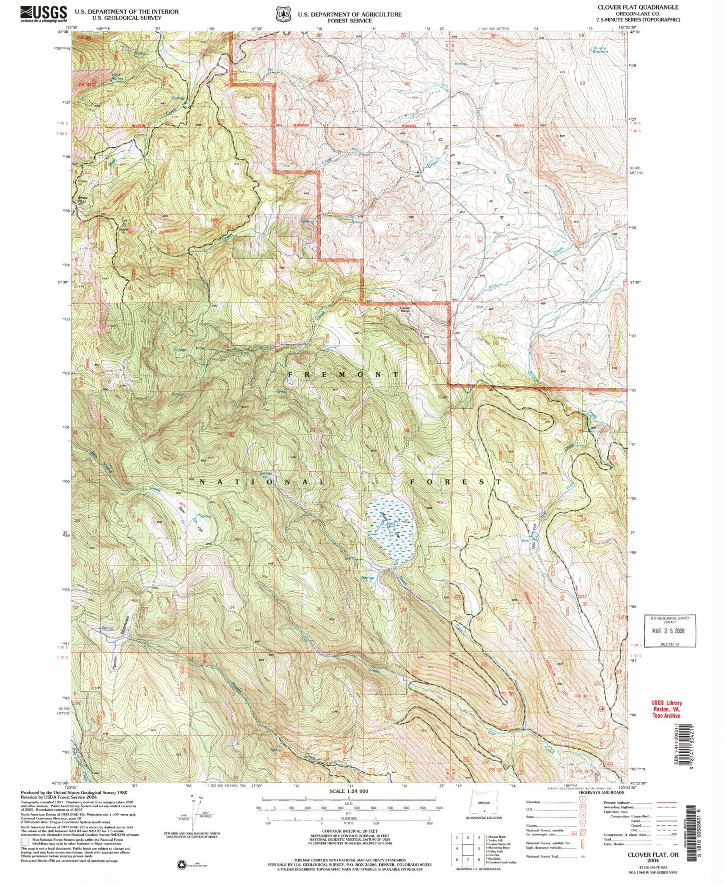 Classic USGS Clover Flat Oregon 7.5'x7.5' Topo Map Image