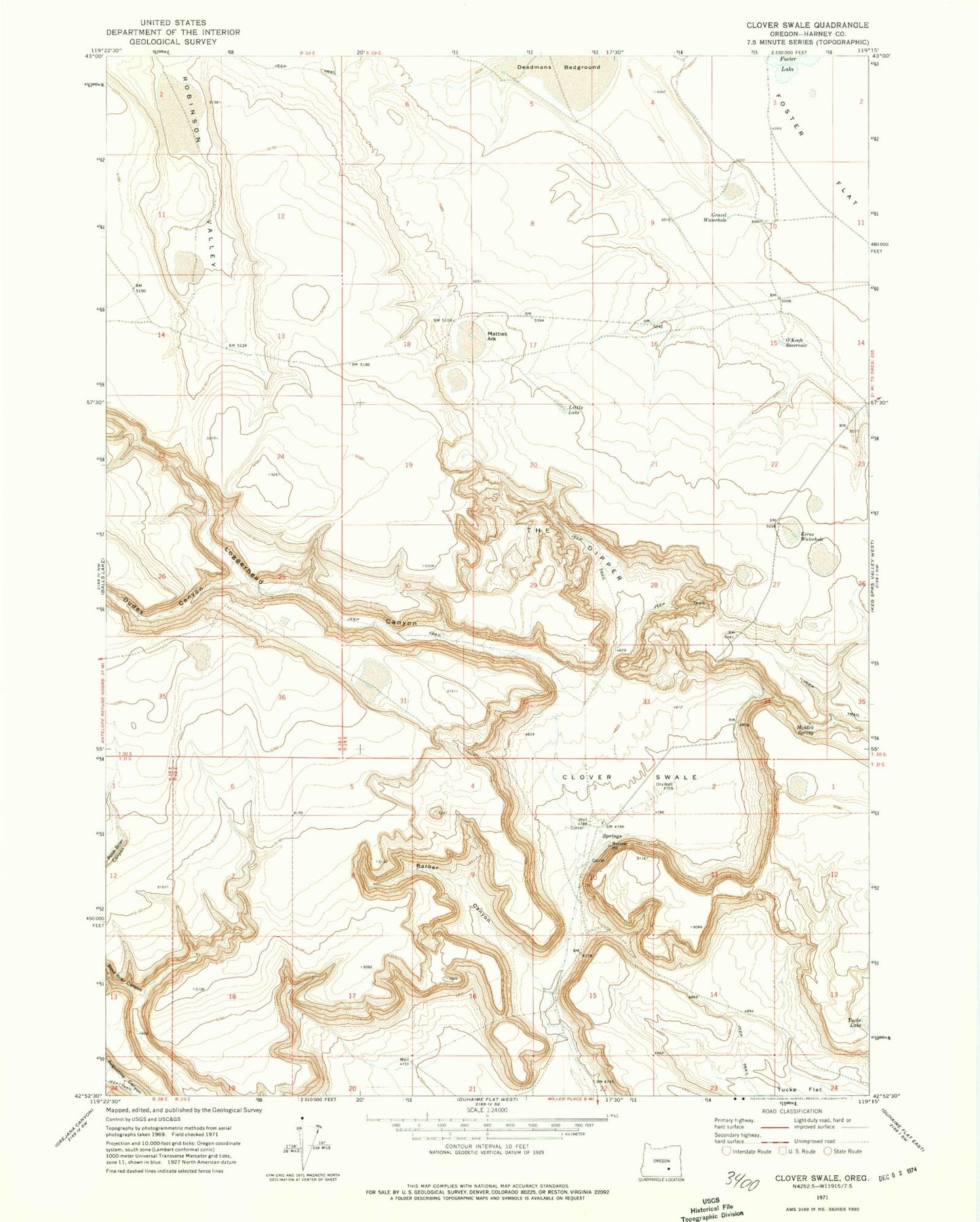 Classic USGS Clover Swale Oregon 7.5'x7.5' Topo Map Image