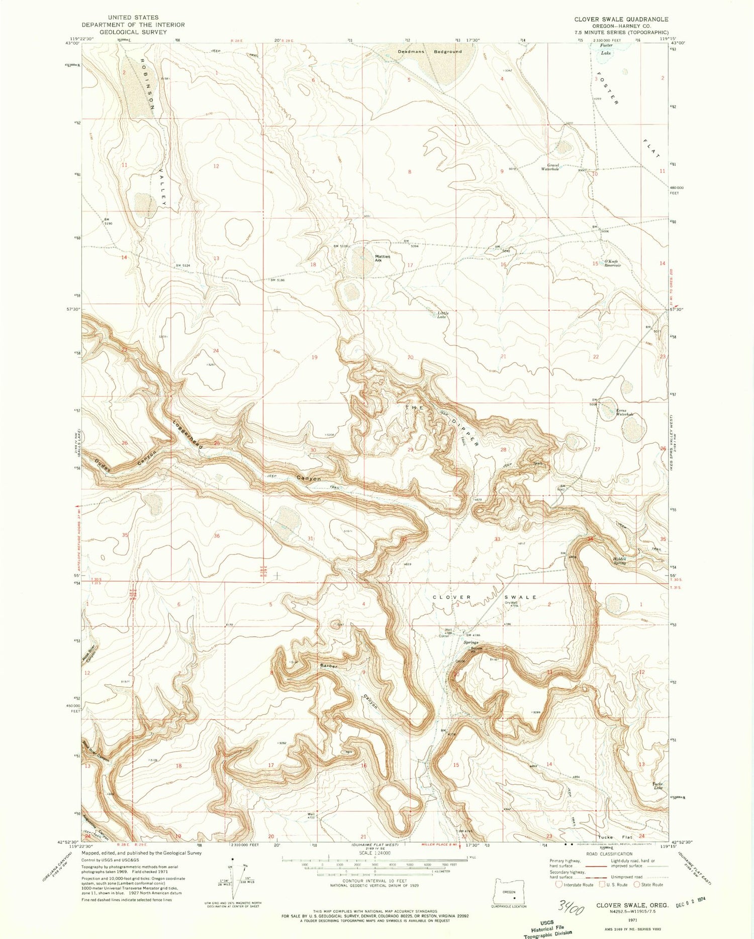 Classic USGS Clover Swale Oregon 7.5'x7.5' Topo Map Image