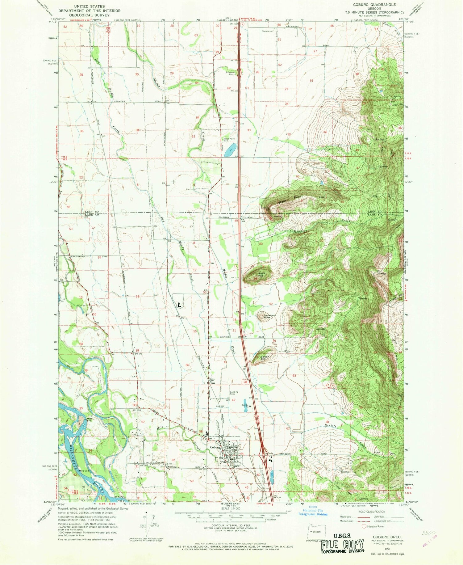 Classic USGS Coburg Oregon 7.5'x7.5' Topo Map Image