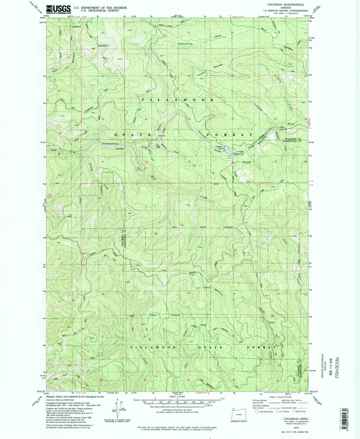 Classic USGS Cochran Oregon 7.5'x7.5' Topo Map Image