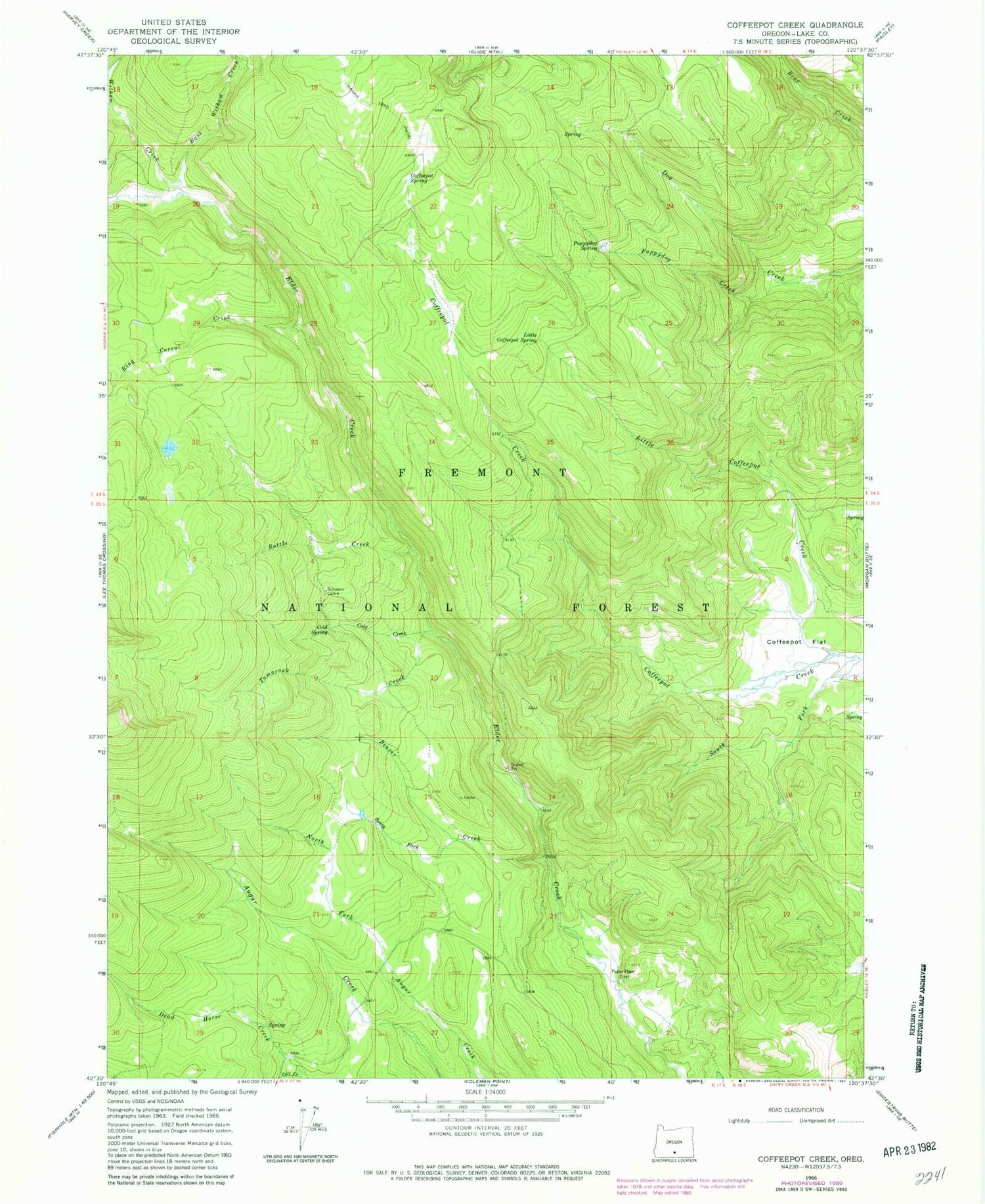 Classic USGS Coffeepot Creek Oregon 7.5'x7.5' Topo Map Image