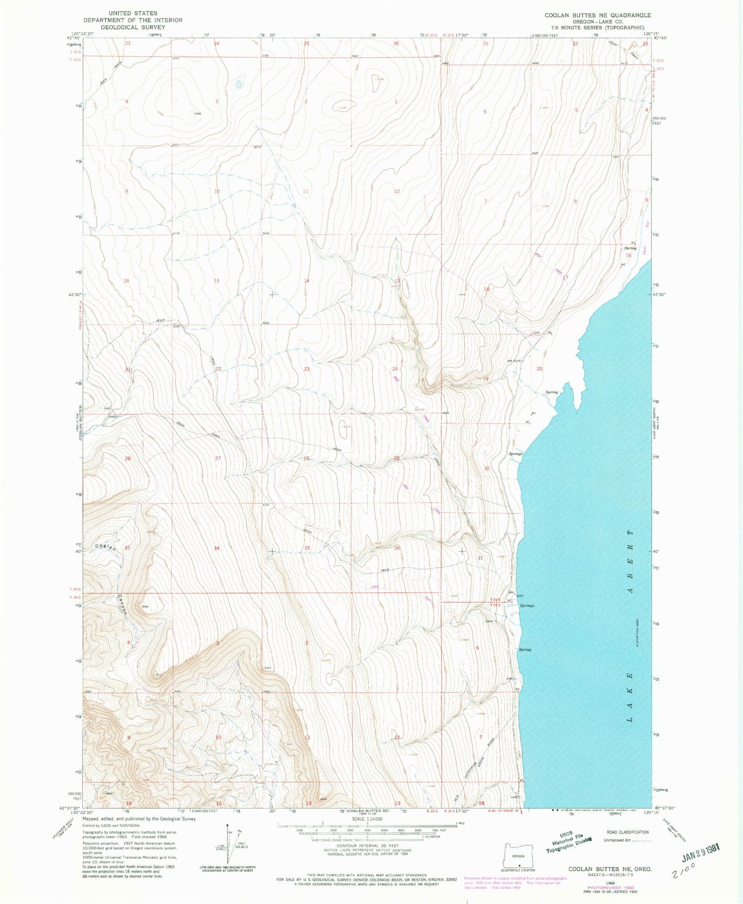 Classic USGS Coglan Buttes NE Oregon 7.5'x7.5' Topo Map Image