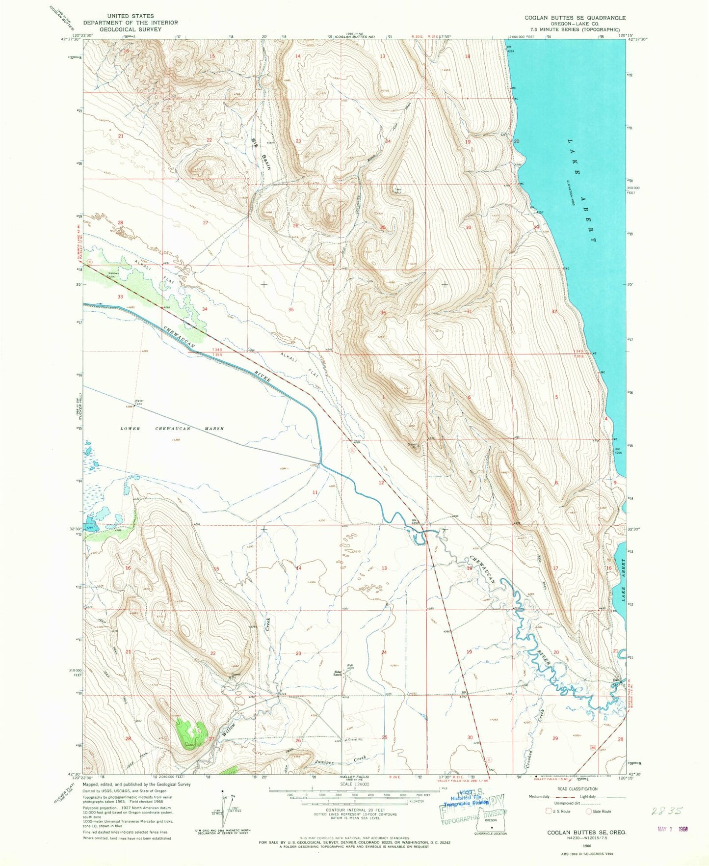 Classic USGS Coglan Buttes SE Oregon 7.5'x7.5' Topo Map Image